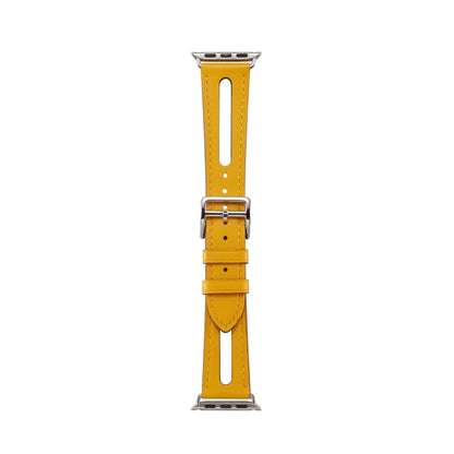 Top-grain Leather Watch Band For Apple Watch Ultra 49mm&Watch Ultra 2 49mm / Series 9&8&7 45mm / SE 3&SE 2&6&SE&5&4 44mm / 3&2&1 42mm(Yellow) by bashfashion