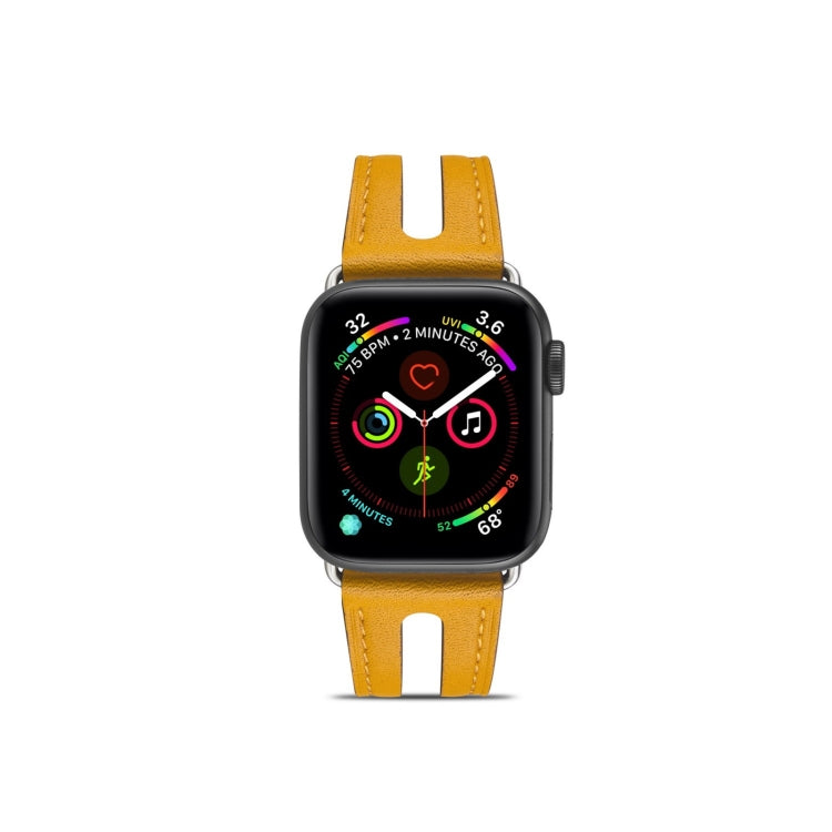 Top-grain Leather Watch Band For Apple Watch Ultra 49mm&Watch Ultra 2 49mm / Series 9&8&7 45mm / SE 3&SE 2&6&SE&5&4 44mm / 3&2&1 42mm(Yellow) by bashfashion