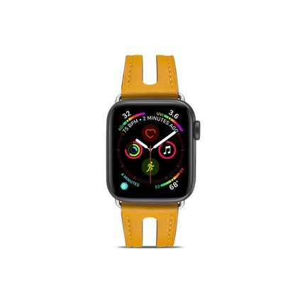 Top-grain Leather Watch Band For Apple Watch Ultra 49mm&Watch Ultra 2 49mm / Series 9&8&7 45mm / SE 3&SE 2&6&SE&5&4 44mm / 3&2&1 42mm(Yellow) by bashfashion