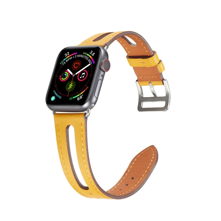 Top-grain Leather Watch Band For Apple Watch Ultra 49mm&Watch Ultra 2 49mm / Series 9&8&7 45mm / SE 3&SE 2&6&SE&5&4 44mm / 3&2&1 42mm(Yellow) by bashfashion