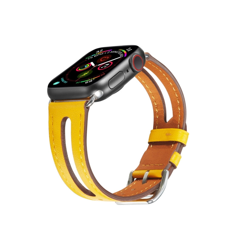 Top-grain Leather Watch Band For Apple Watch Ultra 49mm&Watch Ultra 2 49mm / Series 9&8&7 45mm / SE 3&SE 2&6&SE&5&4 44mm / 3&2&1 42mm(Yellow) by bashfashion