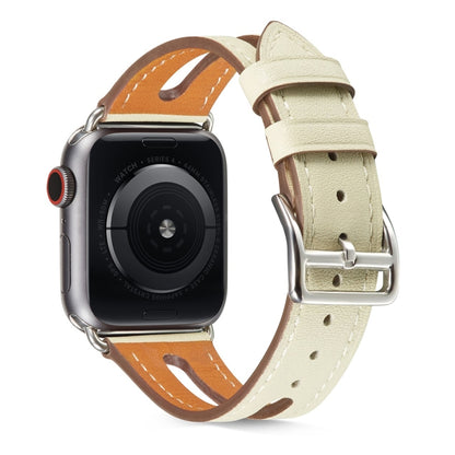 Top-grain Leather Watch Band For Apple Watch Series 7 45mm / 6 & SE & 5 & 4 44mm / 3 & 2 & 1 42mm(Creamy White) by bashfashion