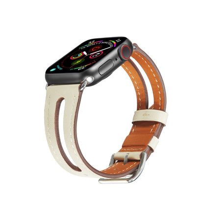 Top-grain Leather Watch Band For Apple Watch Series 7 45mm / 6 & SE & 5 & 4 44mm / 3 & 2 & 1 42mm(Creamy White) by bashfashion