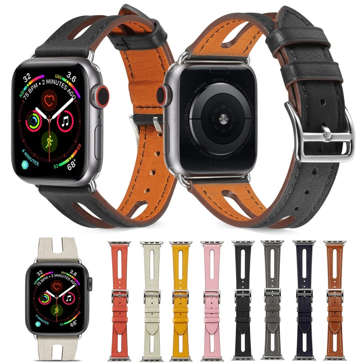Top-grain Leather Watch Band For Apple Watch Ultra 49mm&Watch Ultra 2 49mm / Series 9&8&7 45mm / SE 3&SE 2&6&SE&5&4 44mm / 3&2&1 42mm(Yellow) by bashfashion