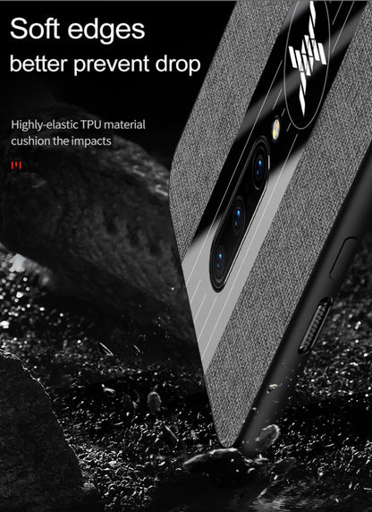 For OnePlus 6 XINLI Stitching Cloth Texture Shockproof TPU Protective Case with Ring Holder(Blue) by XINLI