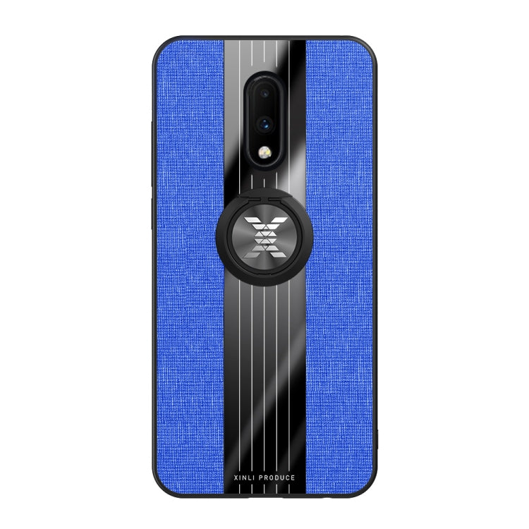 For OnePlus 6T XINLI Stitching Cloth Texture Shockproof TPU Protective Case with Ring Holder(Blue) by XINLI