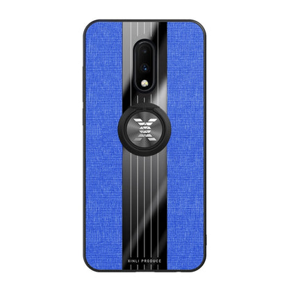 For OnePlus 6T XINLI Stitching Cloth Texture Shockproof TPU Protective Case with Ring Holder(Blue) by XINLI