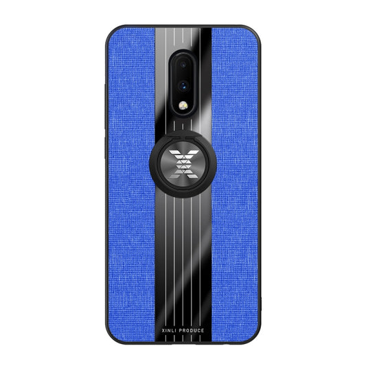 For OnePlus 6T XINLI Stitching Cloth Texture Shockproof TPU Protective Case with Ring Holder(Blue) by XINLI