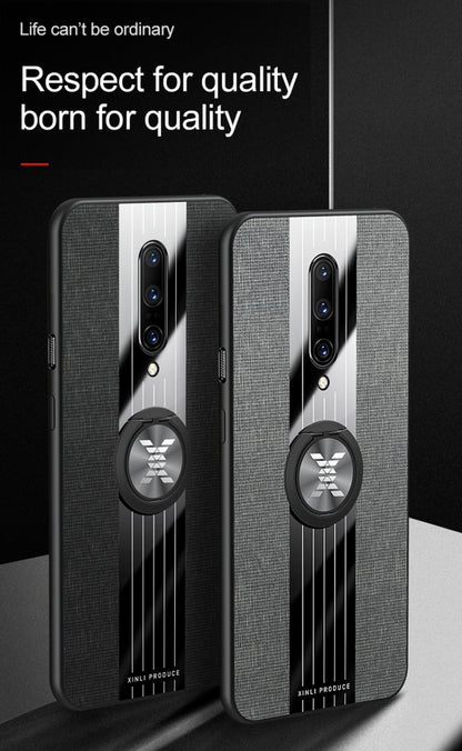 For OnePlus 6T XINLI Stitching Cloth Texture Shockproof TPU Protective Case with Ring Holder(Blue) by XINLI