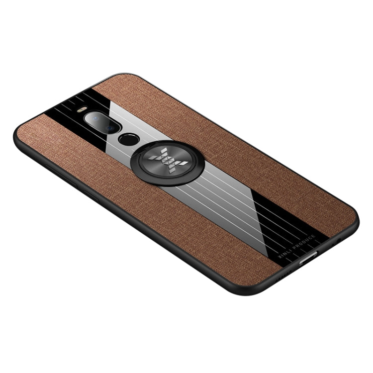 For Meizu Note 8 XINLI Stitching Cloth Texture Shockproof TPU Protective Case with Ring Holder(Brown) by XINLI