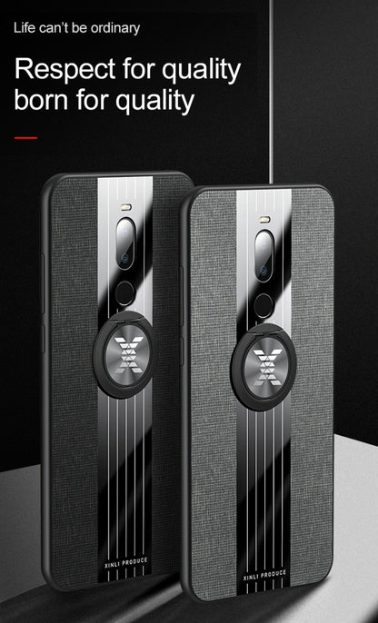 For Meizu Note 8 XINLI Stitching Cloth Texture Shockproof TPU Protective Case with Ring Holder(Brown) by XINLI