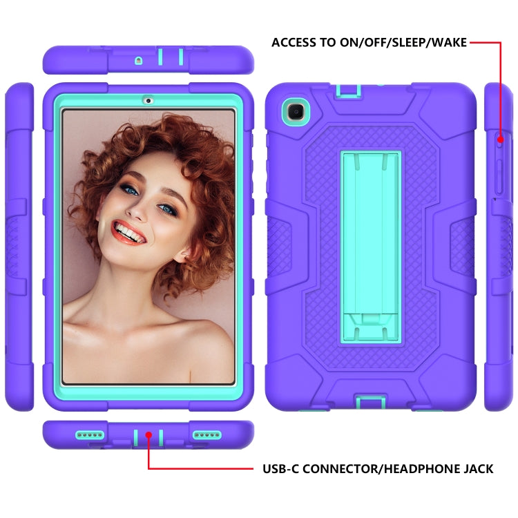 For Samsung Galaxy Tab A 8.4 (2020) / T307 Contrast Color Robot Shockproof Silicone + PC Protective Case with Holder(Purple Mint Green) by bashfashion