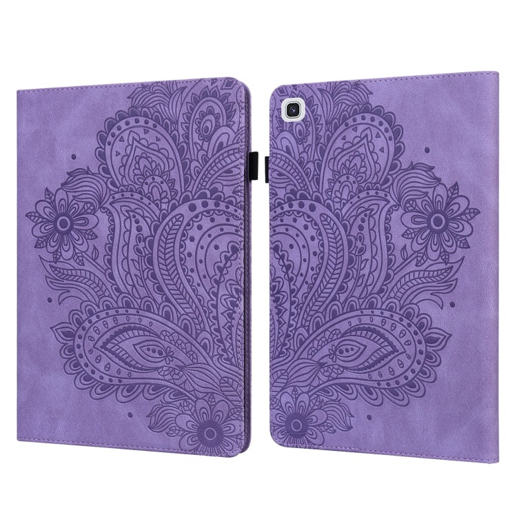 For Samsung Galaxy Tab A7 T500 Peacock Embossed Pattern TPU + PU Horizontal Flip Leather Case with Holder & Card Slots & Wallet(Purple) by bashfashion