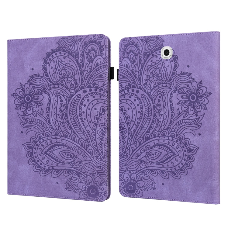 For Samsung Galaxy Tab S2 9.7 T815 Peacock Embossed Pattern TPU + PU Horizontal Flip Leather Case with Holder & Card Slots & Wallet(Purple) by bashfashion