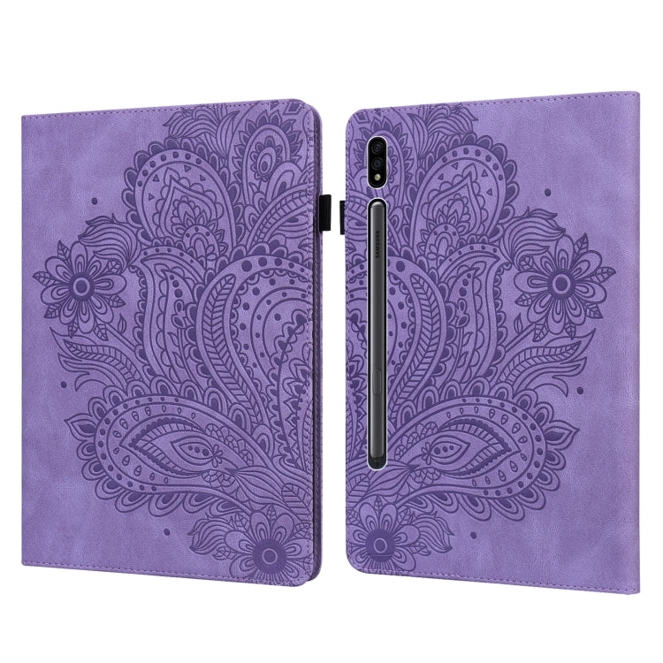 For Samsung Galaxy Tab S8 / Galaxy Tab S7 T875 Peacock Embossed Pattern TPU + PU Horizontal Flip Leather Case with Holder & Card Slots & Wallet(Purple) by bashfashion