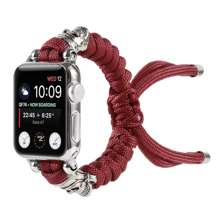 Skull Umbrella Cord Braided Watch Band For Apple Watch Ultra 49mm&Watch Ultra 2 49mm / Series 9&8&7 45mm / SE 3&SE 2&6&SE&5&4 44mm / 3&2&1 42mm(Dark Red) by bashfashion