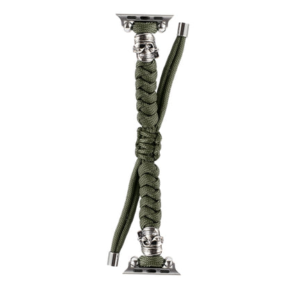 Skull Umbrella Cord Braided Watch Band For Apple Watch Ultra 49mm&Watch Ultra 2 49mm / Series 9&8&7 45mm / SE 3&SE 2&6&SE&5&4 44mm / 3&2&1 42mm(Dark Green) by bashfashion