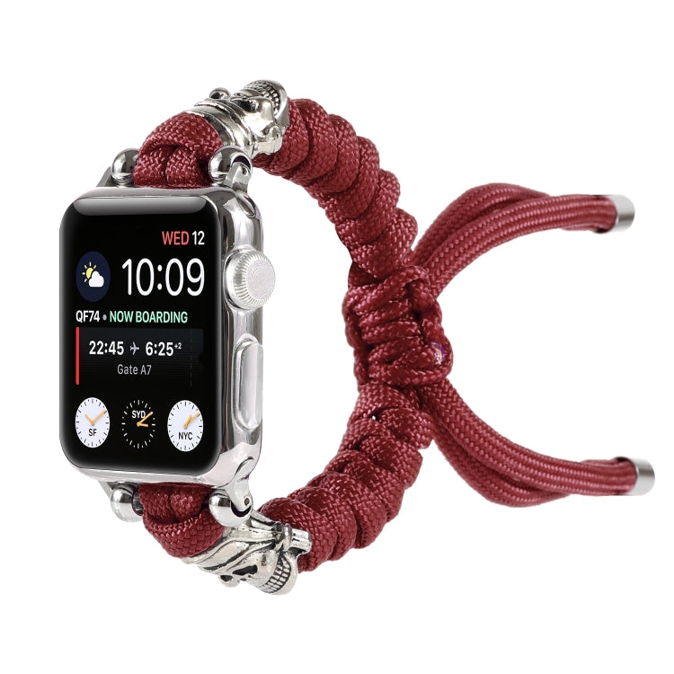 Skull Umbrella Cord Braided Watch Band For Apple Watch Series 9&8&7 41mm / SE 3&SE 2&6&SE&5&4 40mm / 3&2&1 38mm(Dark Red) by bashfashion