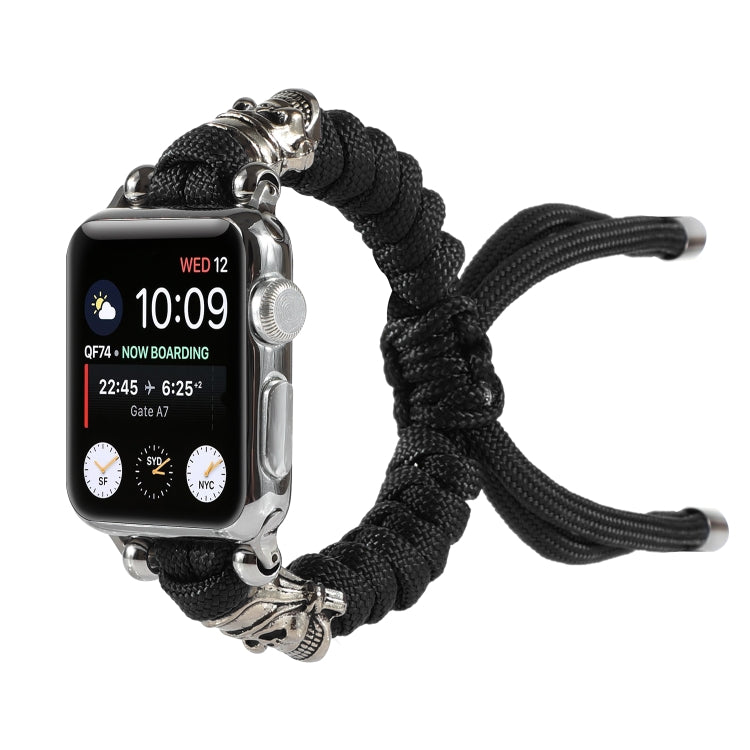 Skull Umbrella Cord Braided Watch Band For Apple Watch Series 9&8&7 41mm / SE 3&SE 2&6&SE&5&4 40mm / 3&2&1 38mm(Black) by bashfashion