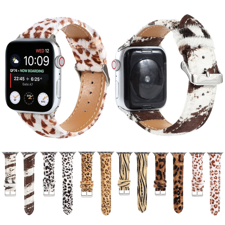 Horsehair Fluffy Leopard Print Leather Watch Band For Apple Watch Ultra 49mm&Watch Ultra 2 49mm / Series 9&8&7 45mm / SE 3&SE 2&6&SE&5&4 44mm / 3&2&1 42mm(1) by bashfashion