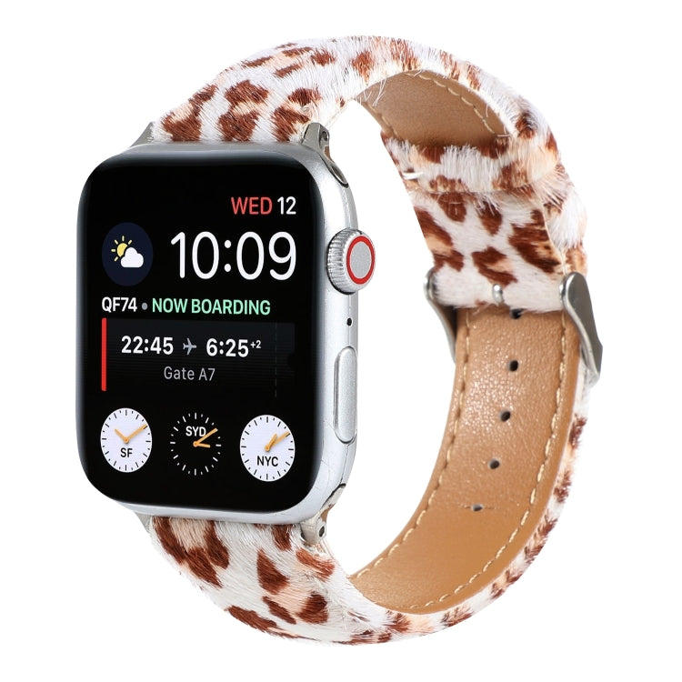 Horsehair Fluffy Leopard Print Leather Watch Band For Apple Watch Series 9&8&7 41mm / SE 3&SE 2&6&SE&5&4 40mm / 3&2&1 38mm(2) by bashfashion