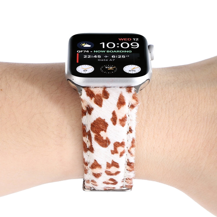 Horsehair Fluffy Leopard Print Leather Watch Band For Apple Watch Series 9&8&7 41mm / SE 3&SE 2&6&SE&5&4 40mm / 3&2&1 38mm(2) by bashfashion