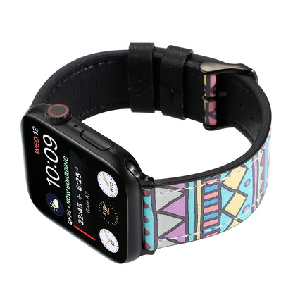 Printed Leather Watch Band For Apple Watch Series 7 45mm / 6 & SE & 5 & 4 44mm / 3 & 2 & 1 42mm(E) by bashfashion