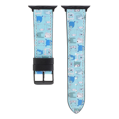 Printed Leather Watch Band For Apple Watch Series 7 45mm / 6 & SE & 5 & 4 44mm / 3 & 2 & 1 42mm(K) by bashfashion