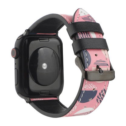 Printed Leather Watch Band For Apple Watch Series 7 45mm / 6 & SE & 5 & 4 44mm / 3 & 2 & 1 42mm(M) by bashfashion