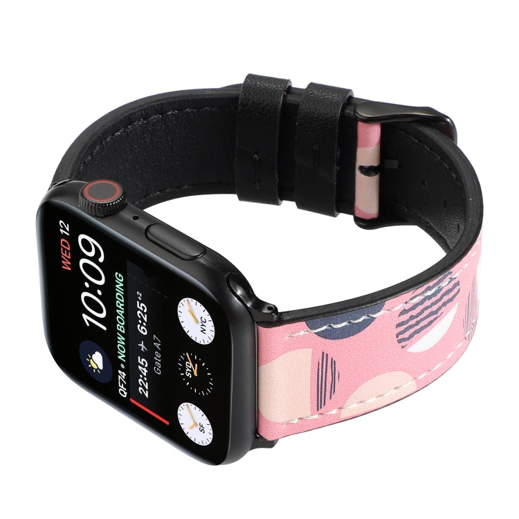 Printed Leather Watch Band For Apple Watch Series 7 45mm / 6 & SE & 5 & 4 44mm / 3 & 2 & 1 42mm(M) by bashfashion