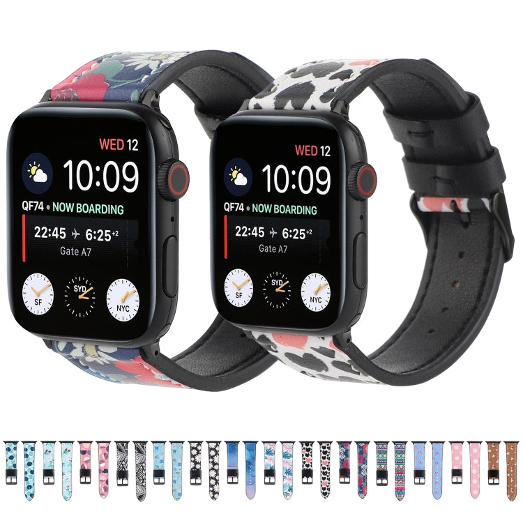 Printed Leather Watch Band For Apple Watch Series 7 45mm / 6 & SE & 5 & 4 44mm / 3 & 2 & 1 42mm(M) by bashfashion