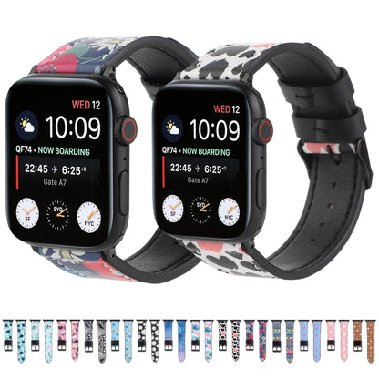 Printed Leather Watch Band For Apple Watch Series 7 45mm / 6 & SE & 5 & 4 44mm / 3 & 2 & 1 42mm(M) by bashfashion