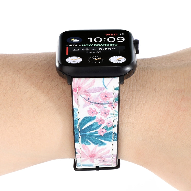 Printed Leather Watch Band For Apple Watch Series 9&8&7 41mm / SE 3&SE 2&6&SE&5&4 40mm / 3&2&1 38mm(A) by bashfashion