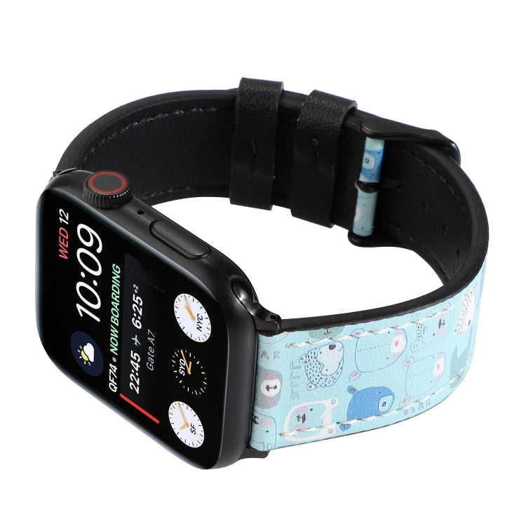 Printed Leather Watch Band For Apple Watch Series 9&8&7 41mm / SE 3&SE 2&6&SE&5&4 40mm / 3&2&1 38mm(K) by bashfashion