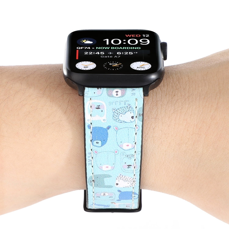 Printed Leather Watch Band For Apple Watch Series 9&8&7 41mm / SE 3&SE 2&6&SE&5&4 40mm / 3&2&1 38mm(K) by bashfashion