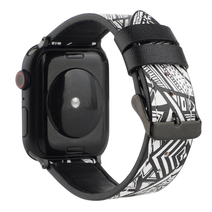 Printed Leather Watch Band For Apple Watch Series 9&8&7 41mm / SE 3&SE 2&6&SE&5&4 40mm / 3&2&1 38mm(L) by bashfashion