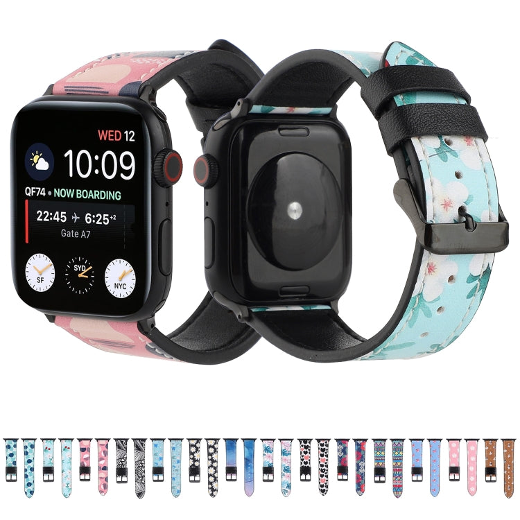 Printed Leather Watch Band For Apple Watch Series 9&8&7 41mm / SE 3&SE 2&6&SE&5&4 40mm / 3&2&1 38mm(F) by bashfashion