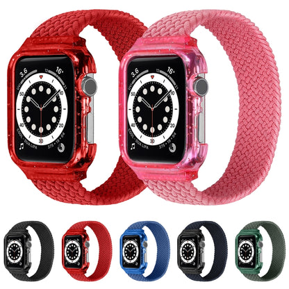 Weave Wrist Strap Watch Bands with Frame For Apple Watch Series 9&8&7 41mm / SE 3&SE 2&6&SE&5&4 40mm / 3&2&1 38mm, Length:155mm(Bright Pink) by bashfashion