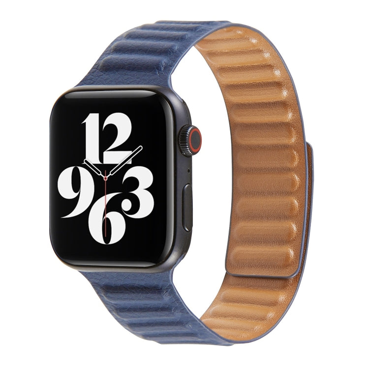 Loop Leather Watch Band For Apple Watch Series 7 45mm / 6 & SE & 5 & 4 44mm / 3 & 2 & 1 42mm(Dark Blue) by bashfashion