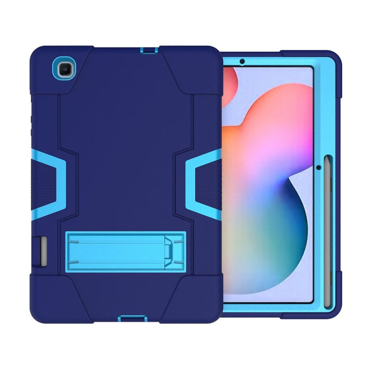For Samsung Galaxy Tab S6 Lite P610 Contrast Color Robot Shockproof Silicon + PC Protective Case with Holder(Navy Blue + Blue) by bashfashion
