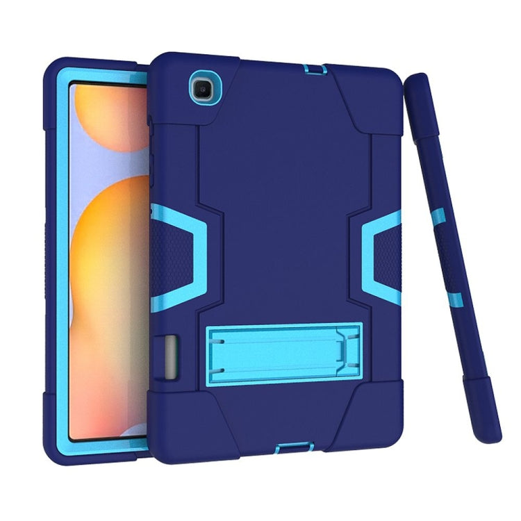 For Samsung Galaxy Tab S6 Lite P610 Contrast Color Robot Shockproof Silicon + PC Protective Case with Holder(Navy Blue + Blue) by bashfashion