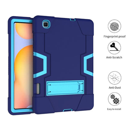 For Samsung Galaxy Tab S6 Lite P610 Contrast Color Robot Shockproof Silicon + PC Protective Case with Holder(Navy Blue + Blue) by bashfashion