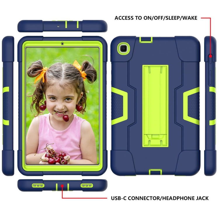 For Samsung Galaxy Tab A 8.4 (2020) T307 Contrast Color Robot Shockproof Silicon + PC Protective Case with Holder(Navy Blue + Yellow-green) by bashfashion