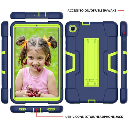 For Samsung Galaxy Tab A 8.4 (2020) T307 Contrast Color Robot Shockproof Silicon + PC Protective Case with Holder(Navy Blue + Yellow-green) by bashfashion