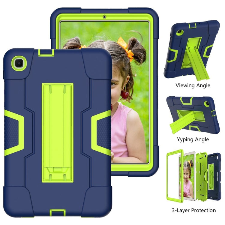 For Samsung Galaxy Tab A 8.4 (2020) T307 Contrast Color Robot Shockproof Silicon + PC Protective Case with Holder(Navy Blue + Yellow-green) by bashfashion