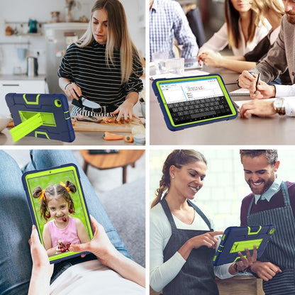 For Samsung Galaxy Tab A 8.4 (2020) T307 Contrast Color Robot Shockproof Silicon + PC Protective Case with Holder(Navy Blue + Yellow-green) by bashfashion