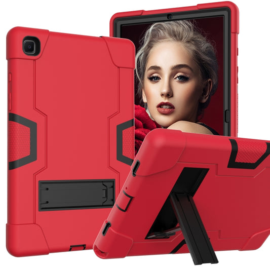 For Samsung Galaxy Tab A7 10.4 (2020) T500 Contrast Color Robot Shockproof Silicon + PC Protective Case with Holder(Red + Black) by bashfashion