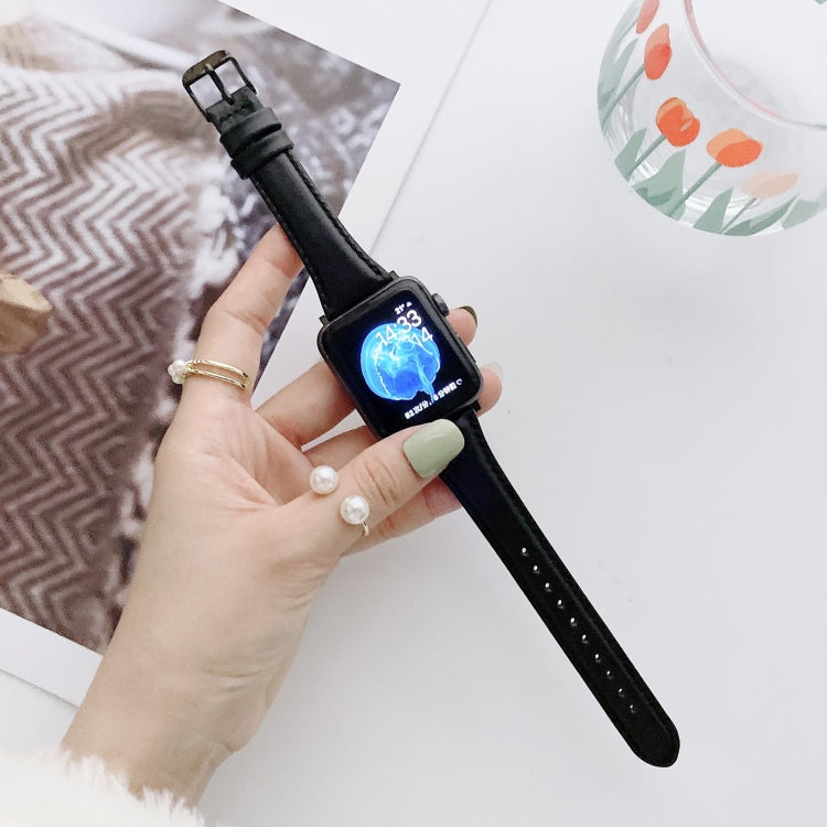 Small Pretty Waist Double-sided Leather Watch Band For Apple Watch Series 9&8&7 41mm / SE 3&SE 2&6&SE&5&4 40mm / 3&2&1 38mm(Black) by bashfashion