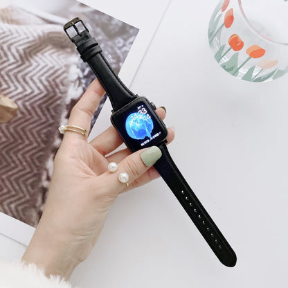 Small Pretty Waist Double-sided Leather Watch Band For Apple Watch Series 9&8&7 41mm / SE 3&SE 2&6&SE&5&4 40mm / 3&2&1 38mm(Black) by bashfashion