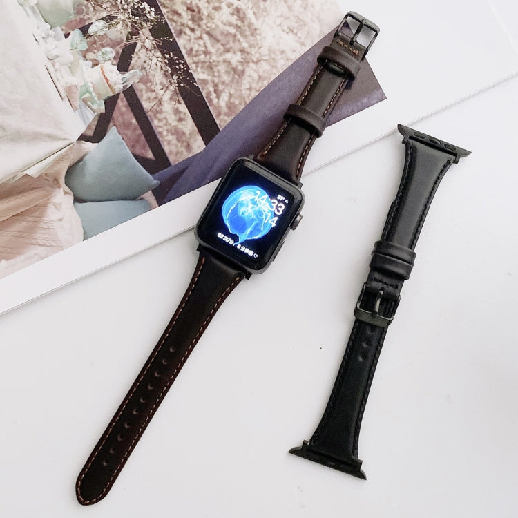Small Pretty Waist Double-sided Leather Watch Band For Apple Watch Series 9&8&7 41mm / SE 3&SE 2&6&SE&5&4 40mm / 3&2&1 38mm(Brown) by bashfashion